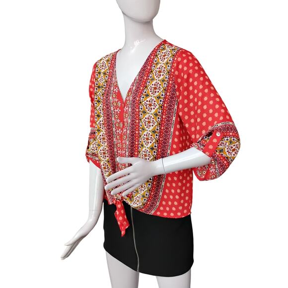 West Kei Talina Boho Top Size Small Moroccan Print Ties at the Waist - Picture 2 of 8